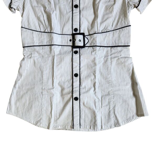 Maurices White Black Pinstripe Collared Short Sleeve Button Front Top sz S - Picture 5 of 11
